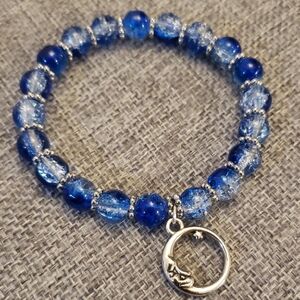 Lunar Charm Blue Crackle Glass Bead Bracelet